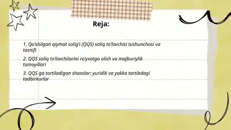 Qoʻshilgan qiymat soligʻi soliq toʻlovchilar va soliq solish obyekti 2