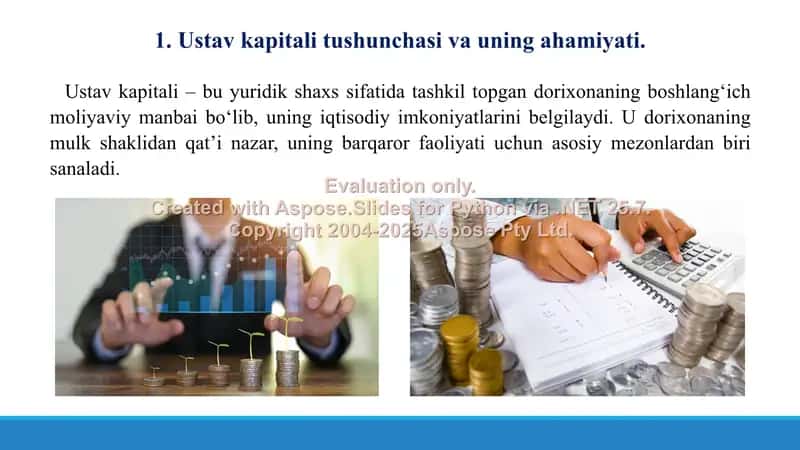 Turli mulkchilik shaklidagi dorixonalarda ustav kapitalini shakllantirish. Taqdimot 12 bet 2