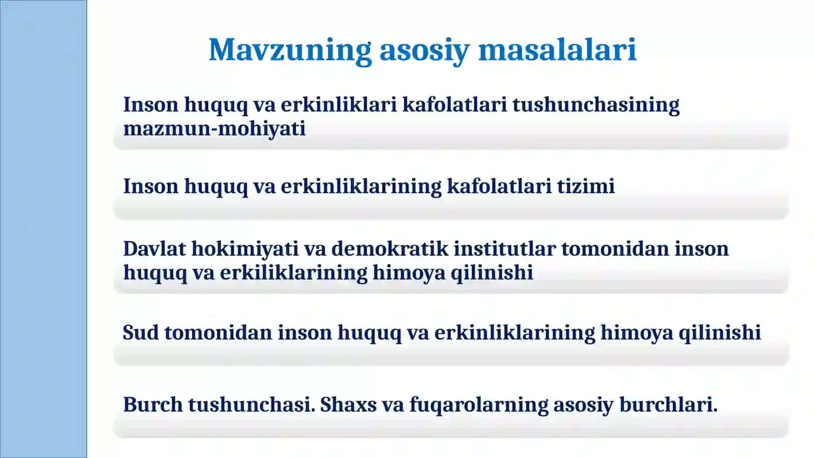 INSON HAMDA FUQARONING HUQUQ VA ERKINLIKLARI KAFOLATLARI 2