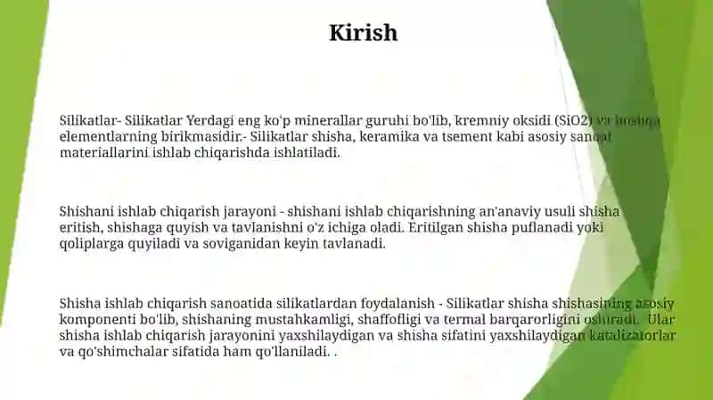 Silikatlar.Shisha Olishning Sanoat Usuli 2