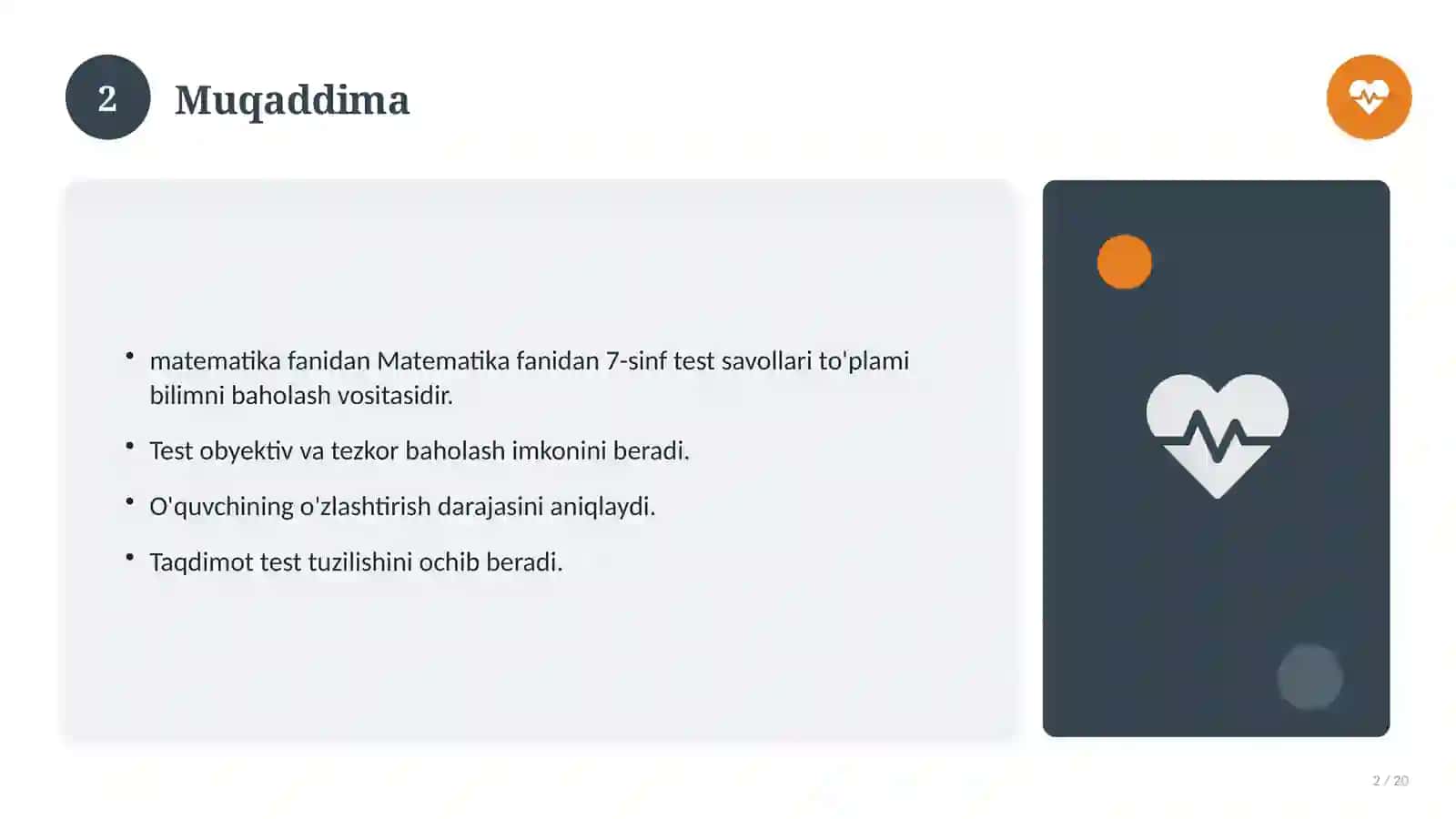 Matematika fanidan 7-sinf test savollari to'plami 2