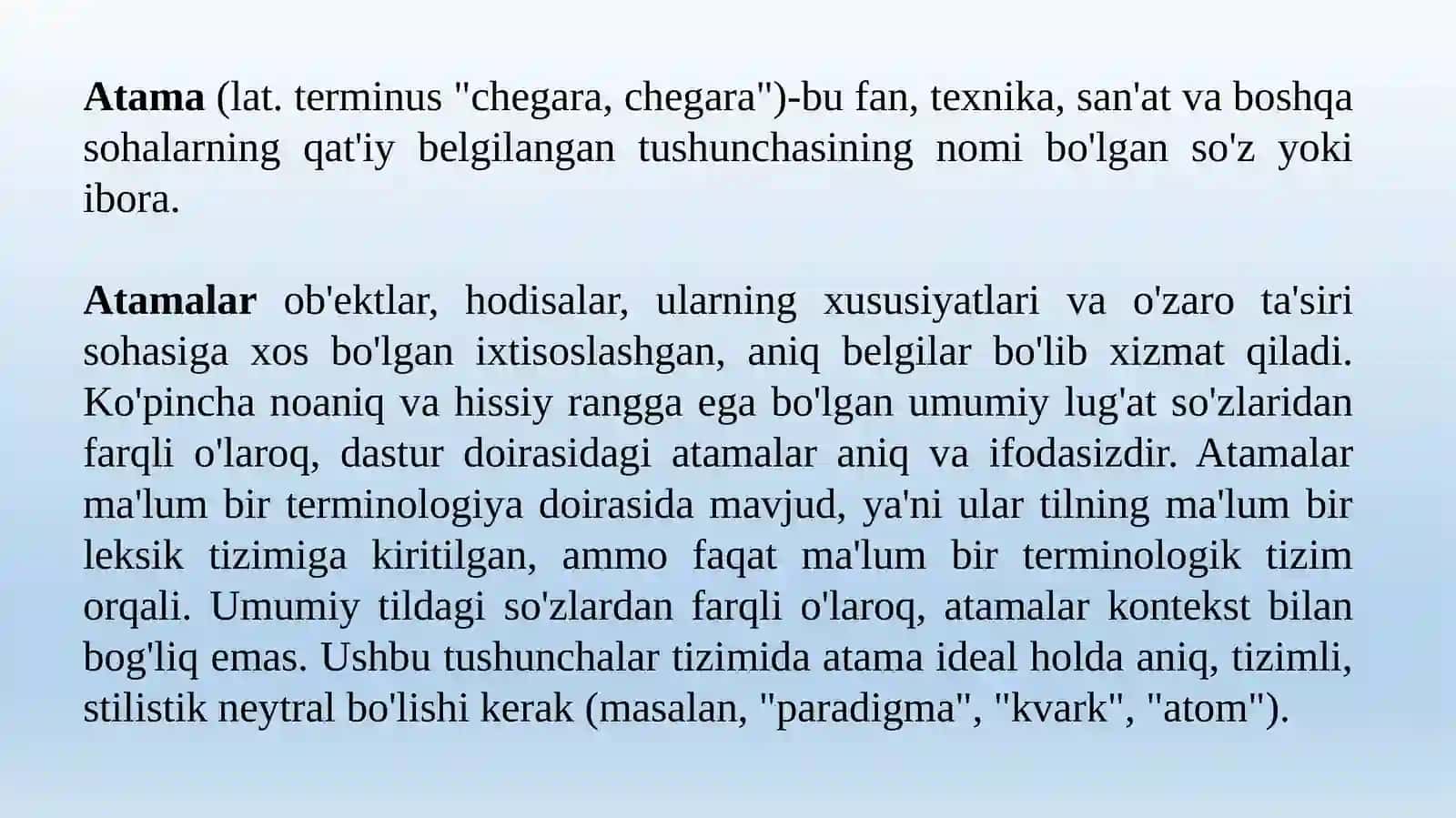 Til va terminologiya. Men tanlagan sohada oʻzbek tilining oʻrni 2
