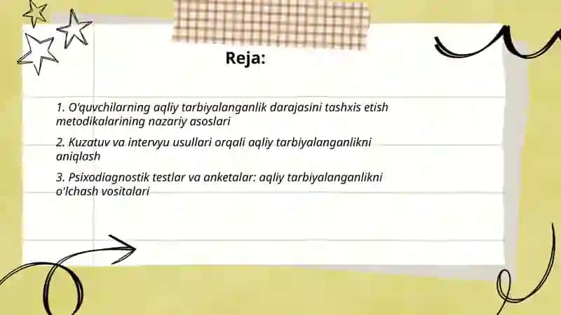 O'QUVCHILARNING AQLIY TARBIYALANGANLIK DARAJASINI TASHXIS ETISH METODIKASI 2