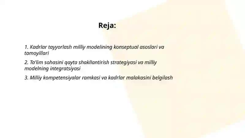 Kadrlar Tayyorlash Milliy Modeli 2