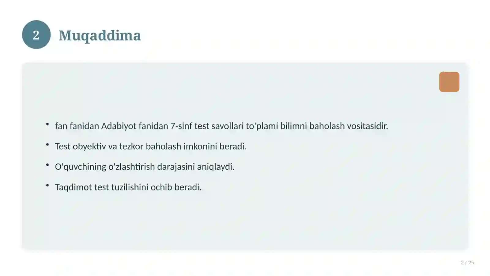 Adabiyot fanidan 7-sinf test savollari to'plami 2