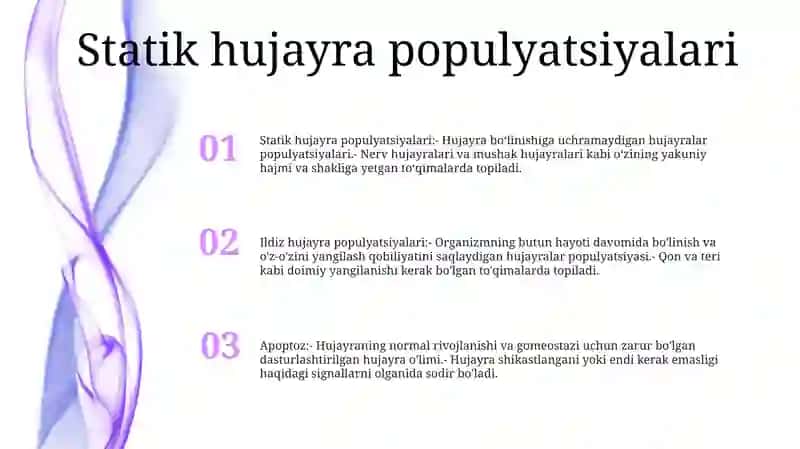 Hujayra Populyatsiyalarining Turlari: Statik, O'Suvchi, Yangilanuvchi 2