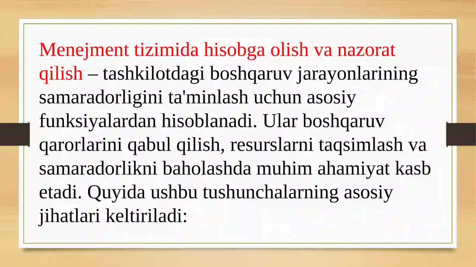 Menejment tizimida hisobga olish va nazorat qilish 2