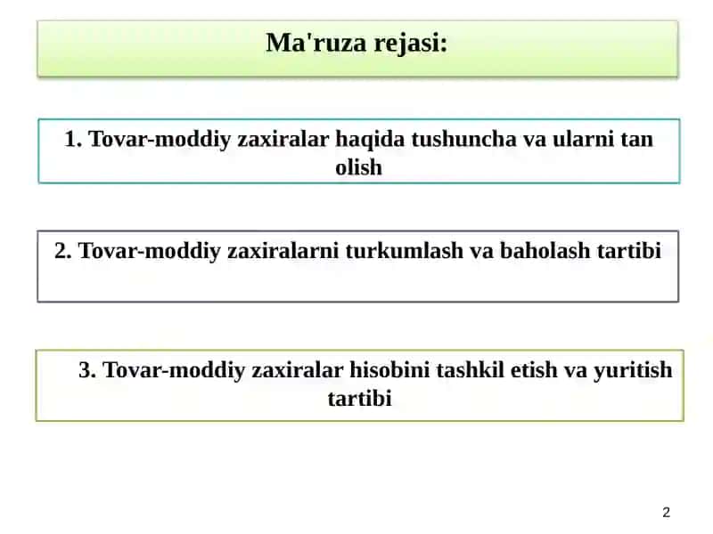 Moddiy harajatlar hisobi 2