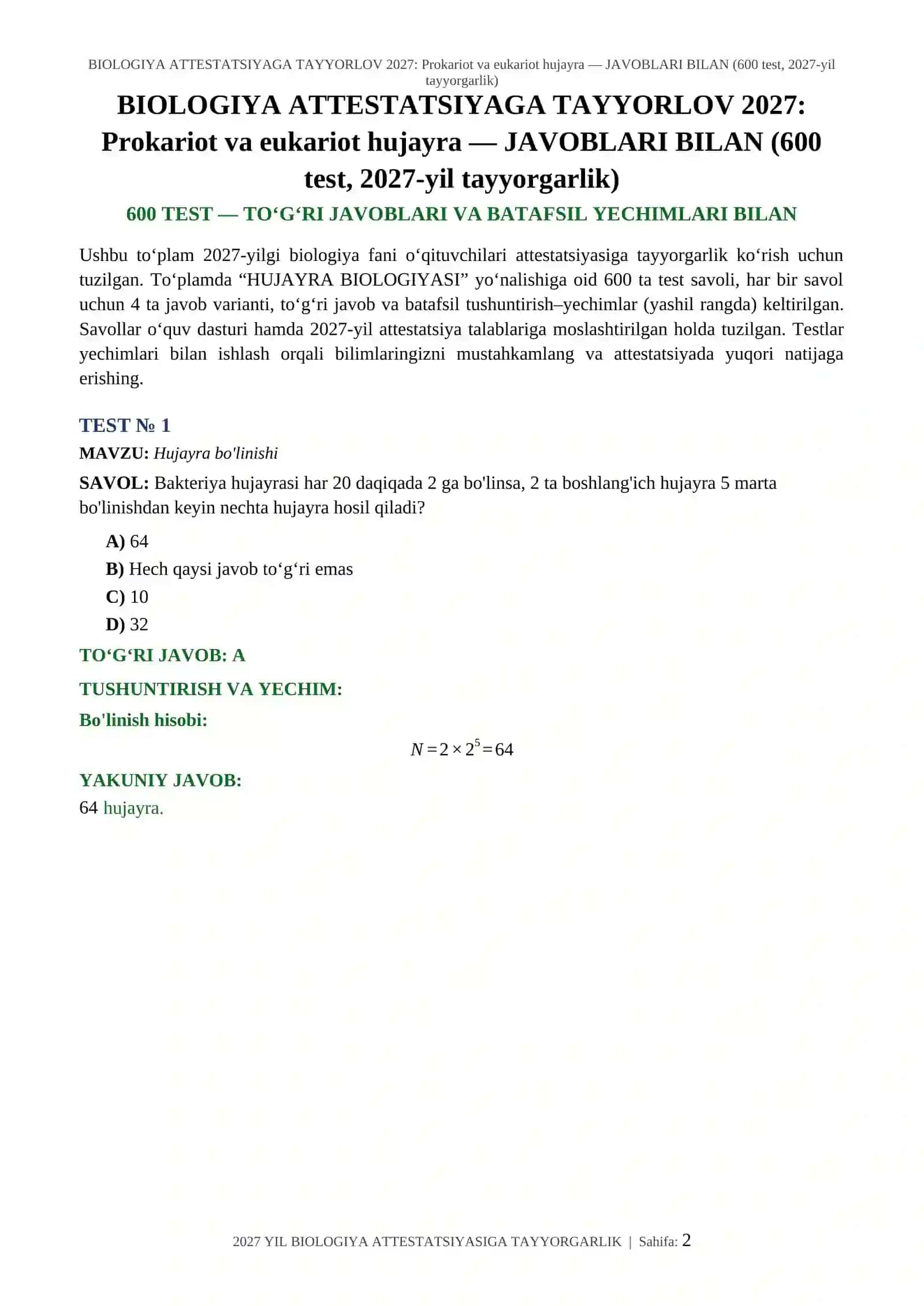 BIOLOGIYA ATTESTATSIYAGA TAYYORLOV 2027 2