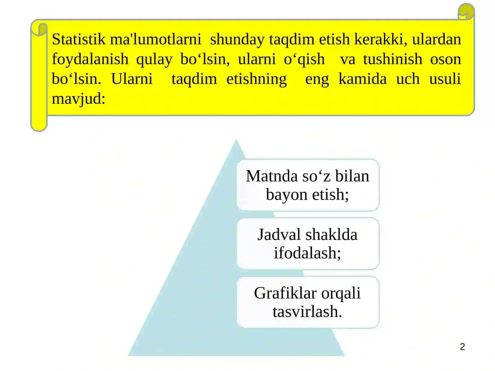 STATISTIK JADVAL VA GRAFIKLAR 2