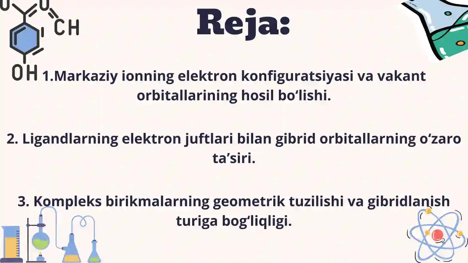 Markaziy ion vakant orbitallarining gibridlanishi 2