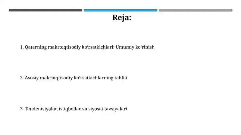 Qatar davlatining makroiqtisodiy ko'rsatkichlari va ularni tahlili 2
