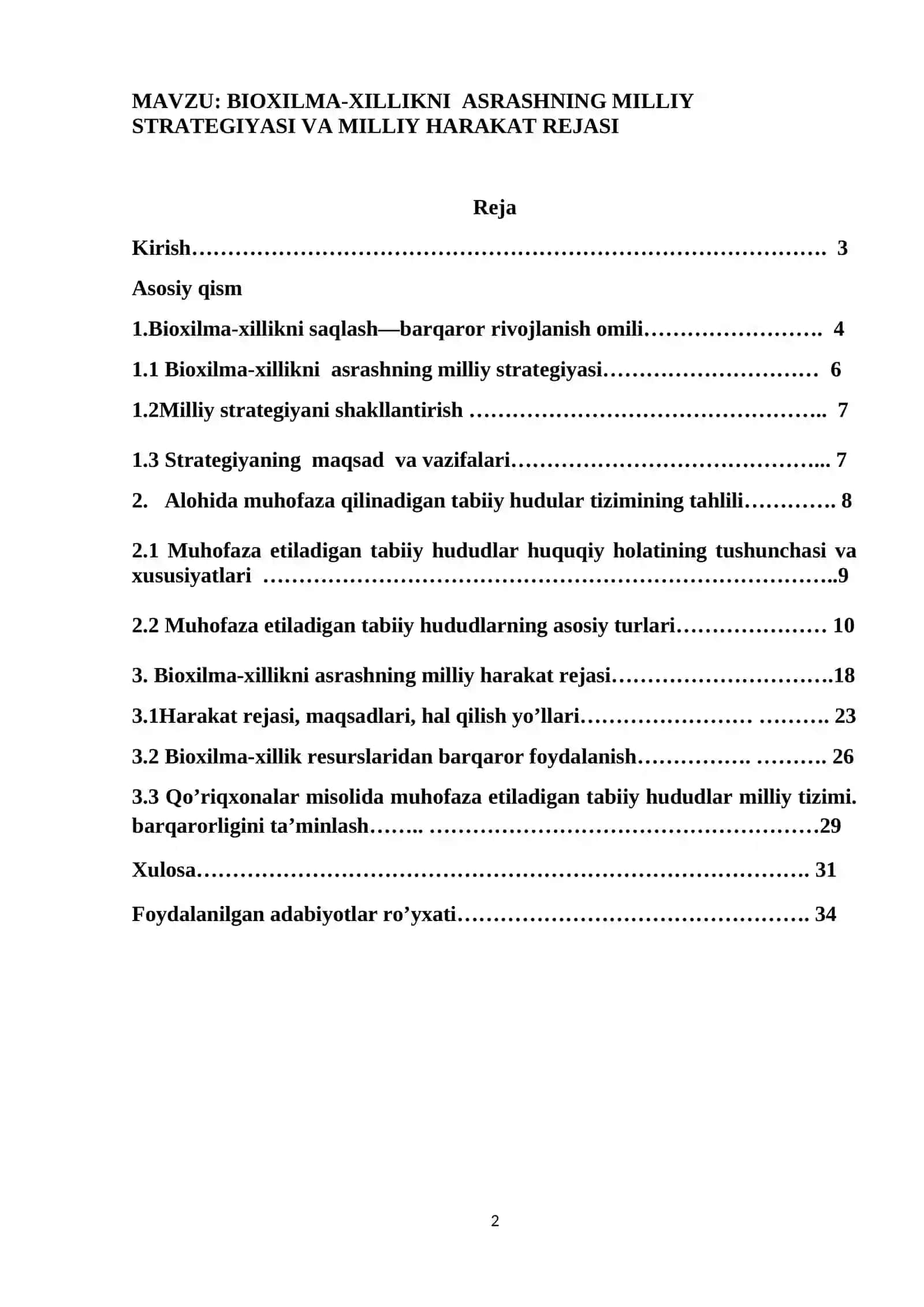 BIOXILMA-XILLIKNI ASRASHNING MILLIY STRATEGIYASI VA MILLIY HARAKAT REJASI 2