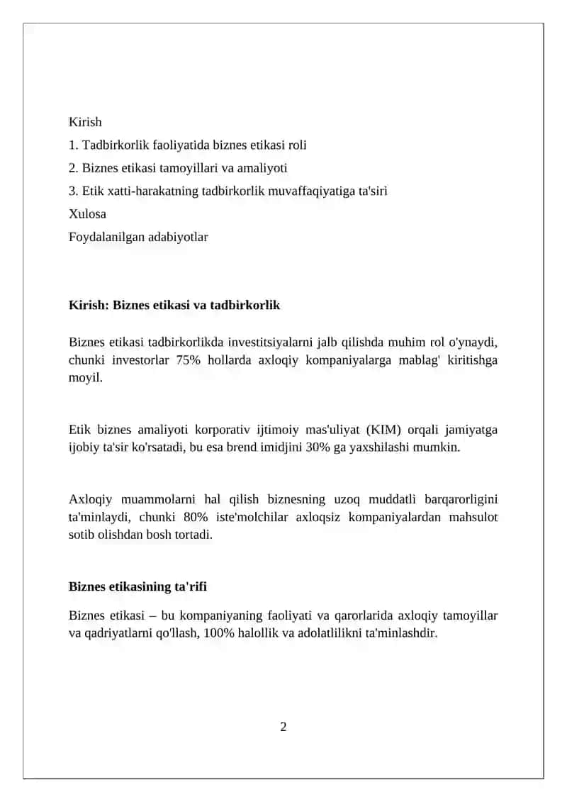 Tadbirkorlik faoliyatida biznes etikasining oʻrni 2