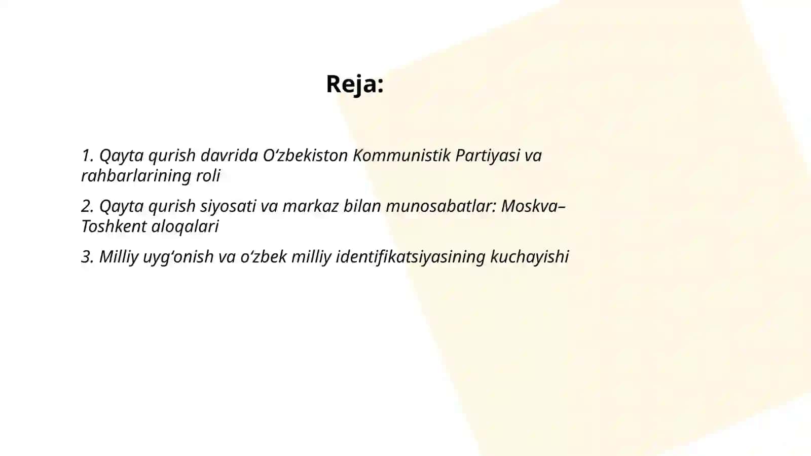 Qayta qurish davrida Oʻzbekiston Kommunistik Partiyasi va rahbarlarining roli 2