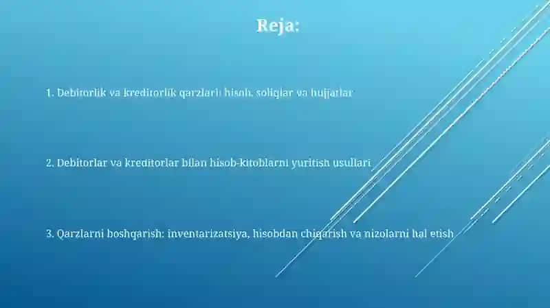 Soliqlar hisobi. Turli debitor va kreditorlar bilan hisob-kitoblar hisobi 2