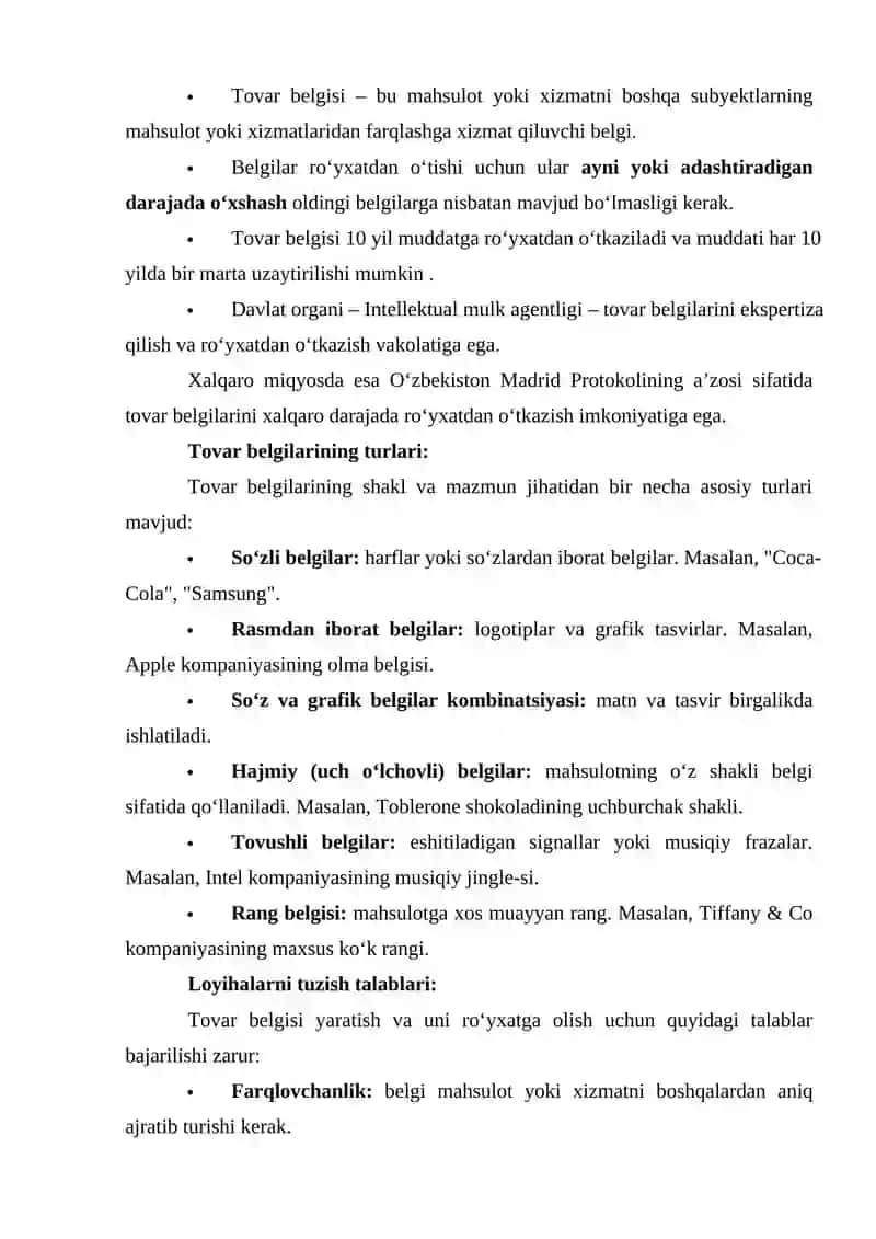 Sanoat tovar belgilarining turlari va ularga qo‘yiladigan loyihalarni tuzish talablari 2