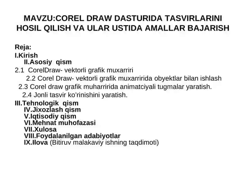 COREL DRAW DASTURIDA TASVIRLARINI HOSIL QILISH VA ULAR USTIDA AMALLAR BAJARISH 2