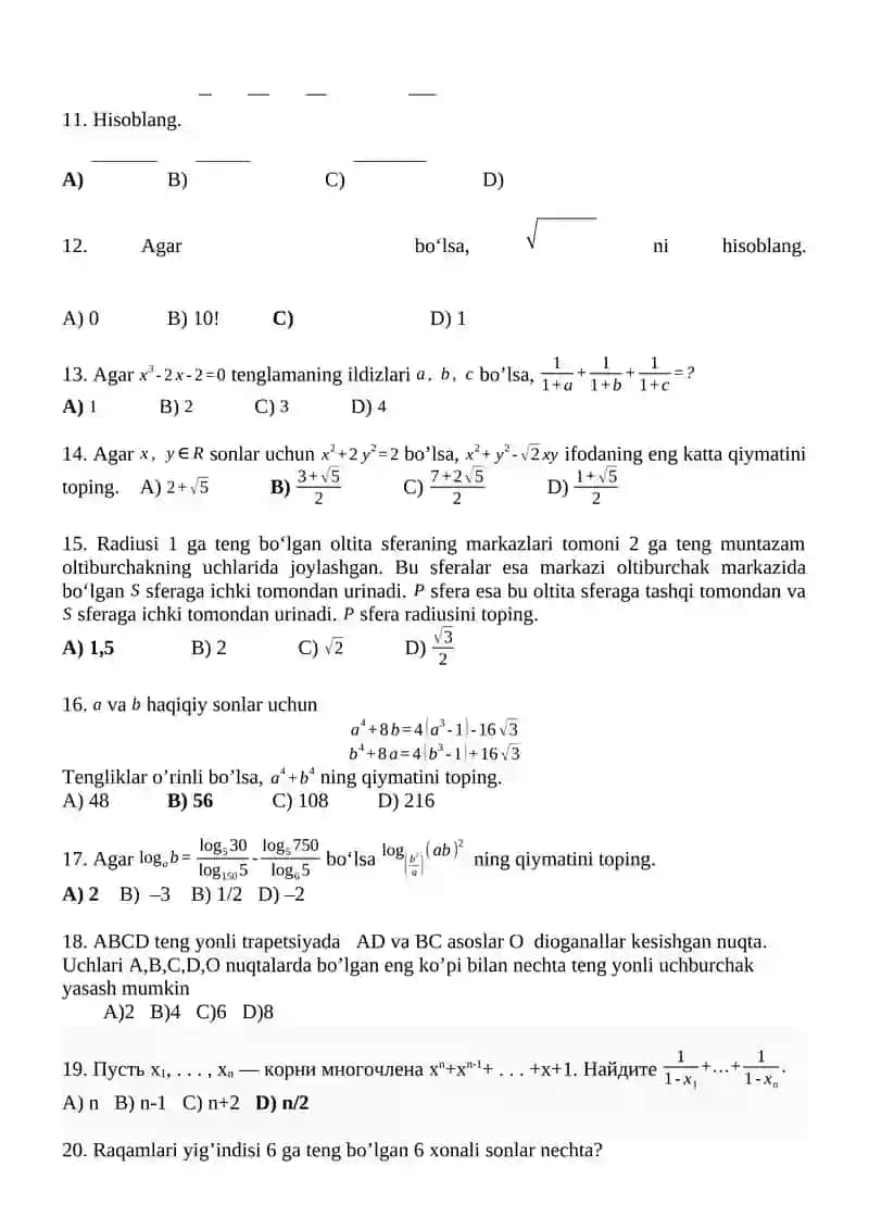 Matematika Masalalar 2