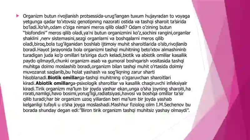 Insonorganizmiga tashqi muhit omilarining ta’sirlari 2