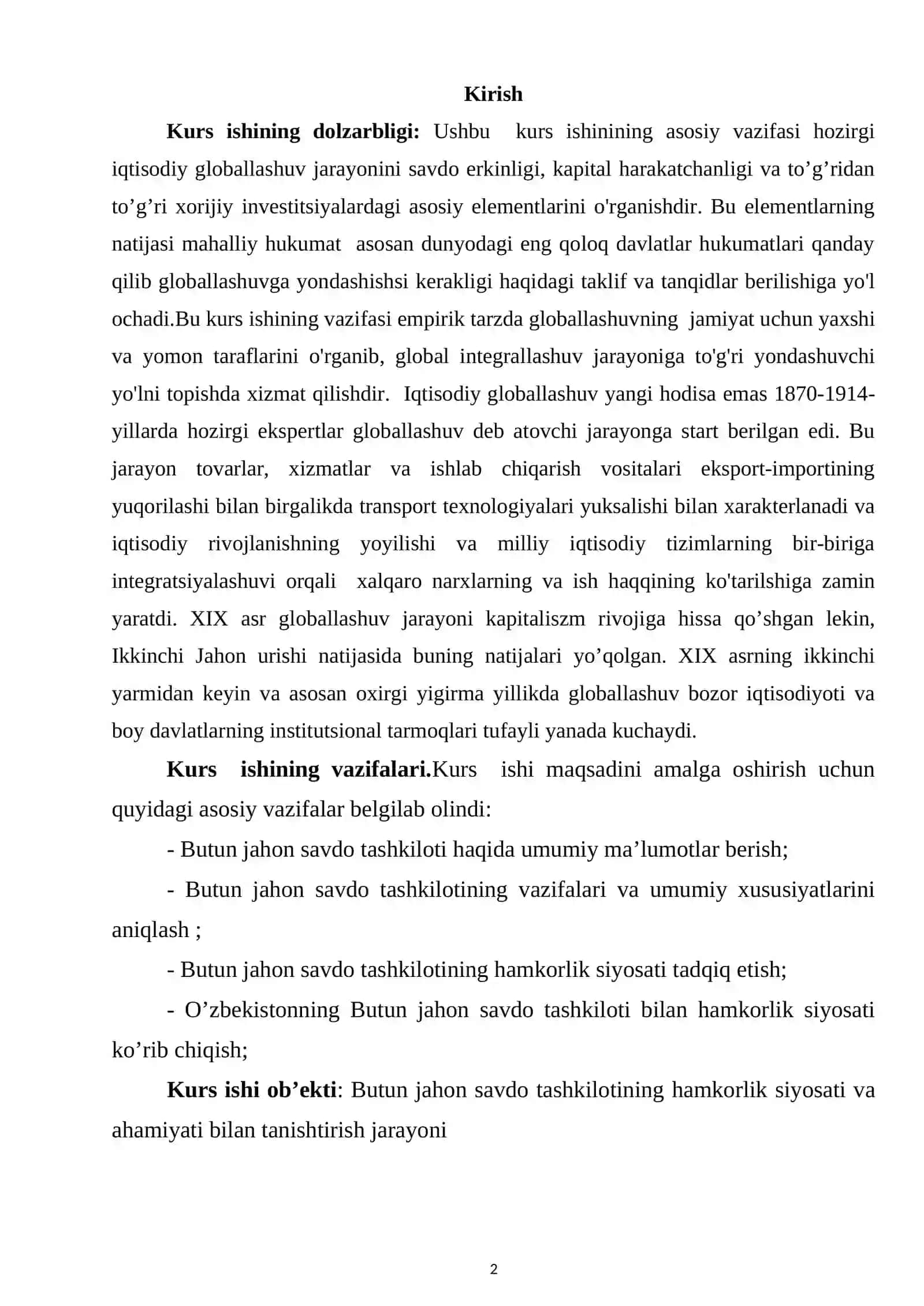Jahon iqtisodiyotining globallashuvi afzalliklari 2