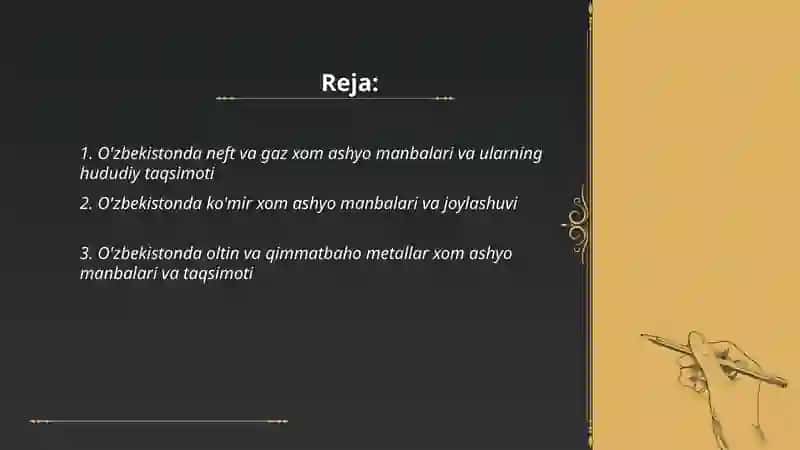 Õzbekistonda xom ashyo manbai va uni joylashtirish 2