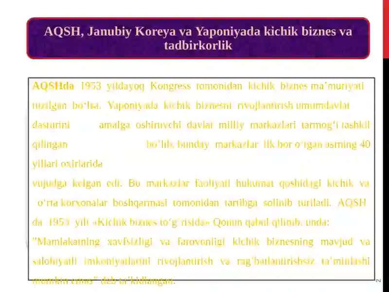 ivojlangan  mamlakatlar biznesining  o’ziga xos tomonlari va ulardan mamlakatimiz biznes va tadbirkorligini rivojlantirishda oqilona foydalanish. 2
