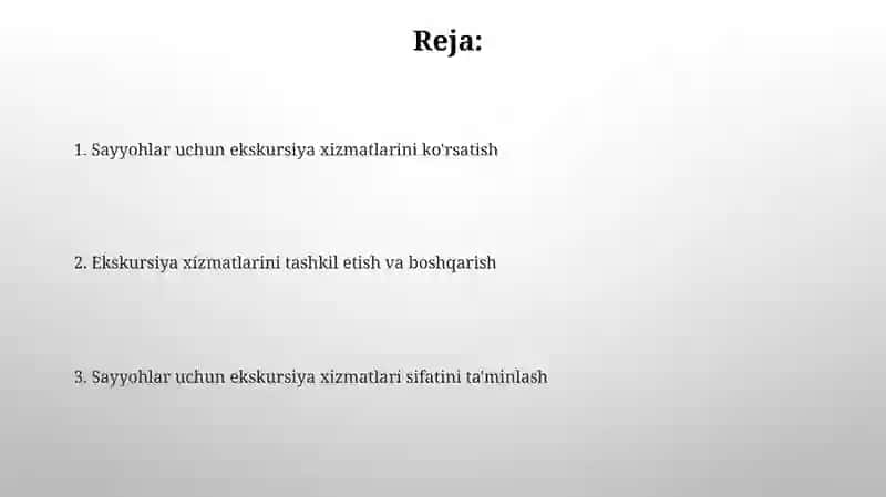 Sayyohlar uchun ekskursiya xizmatlarini taqdim etish 2