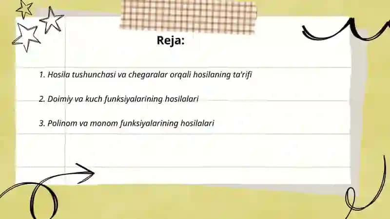 Asosiy elementar funksiyalarning hosilalari 2