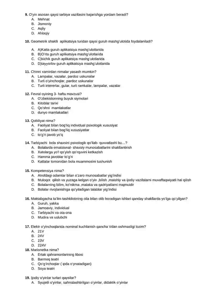 Davlat standartiga muvofiq test savollari 2