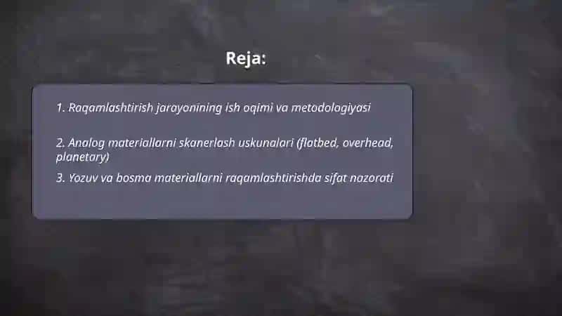 Kutubxona fondlarini raqamlashtirish tehnalogiyalari va vositalari 2