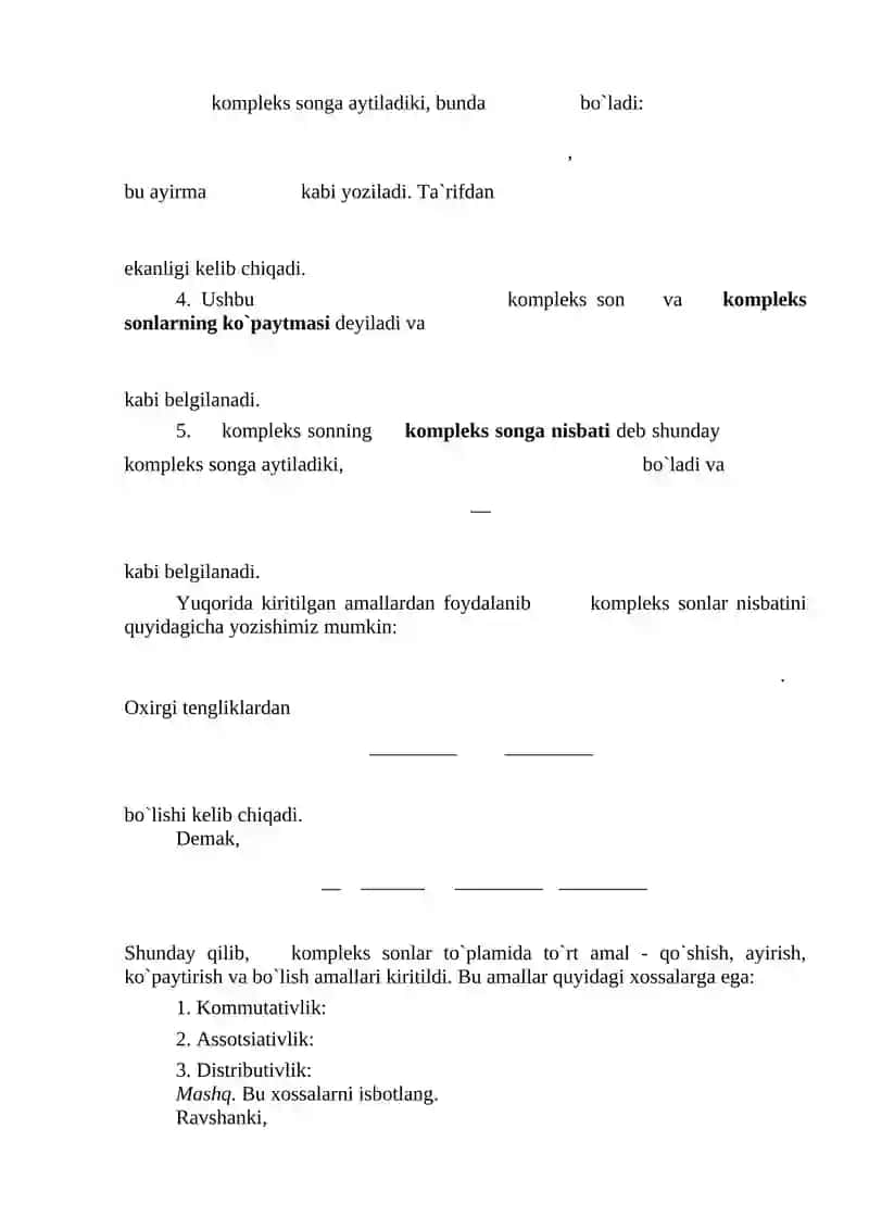Kompleks sonlar va ular ustida arifmetik amallar 2