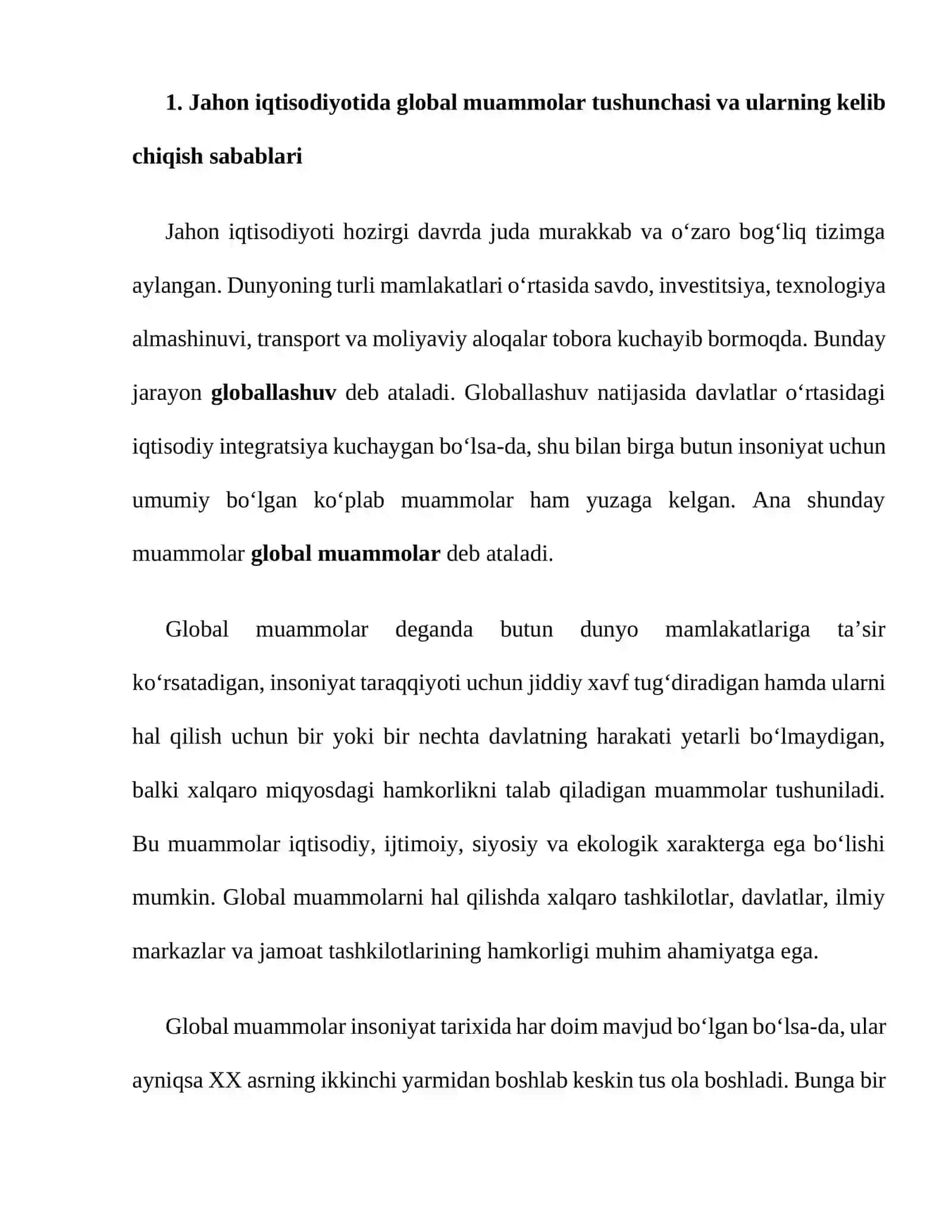 Jahon iqtisodiyotida global muammolar va ularni hal qilish yo'llari 2