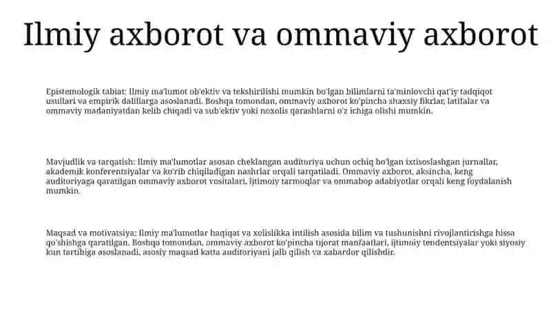 Ilmiy Va Ommaviy Axborotning Qiyosiy Tahlili 2