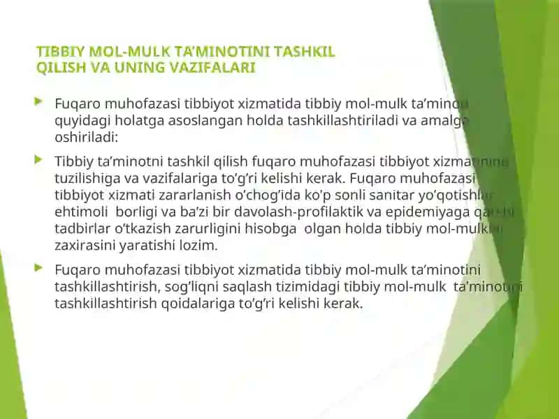 FUQАRО MUHОFАZАSI TIBBIYOT ХIZMАTI TUZILMАLАRINI VА MUАSSАSАLАRINI  MОL-MULKLАR BILАN TА’MINLАSH VA MUHOFAZA QILISH 2