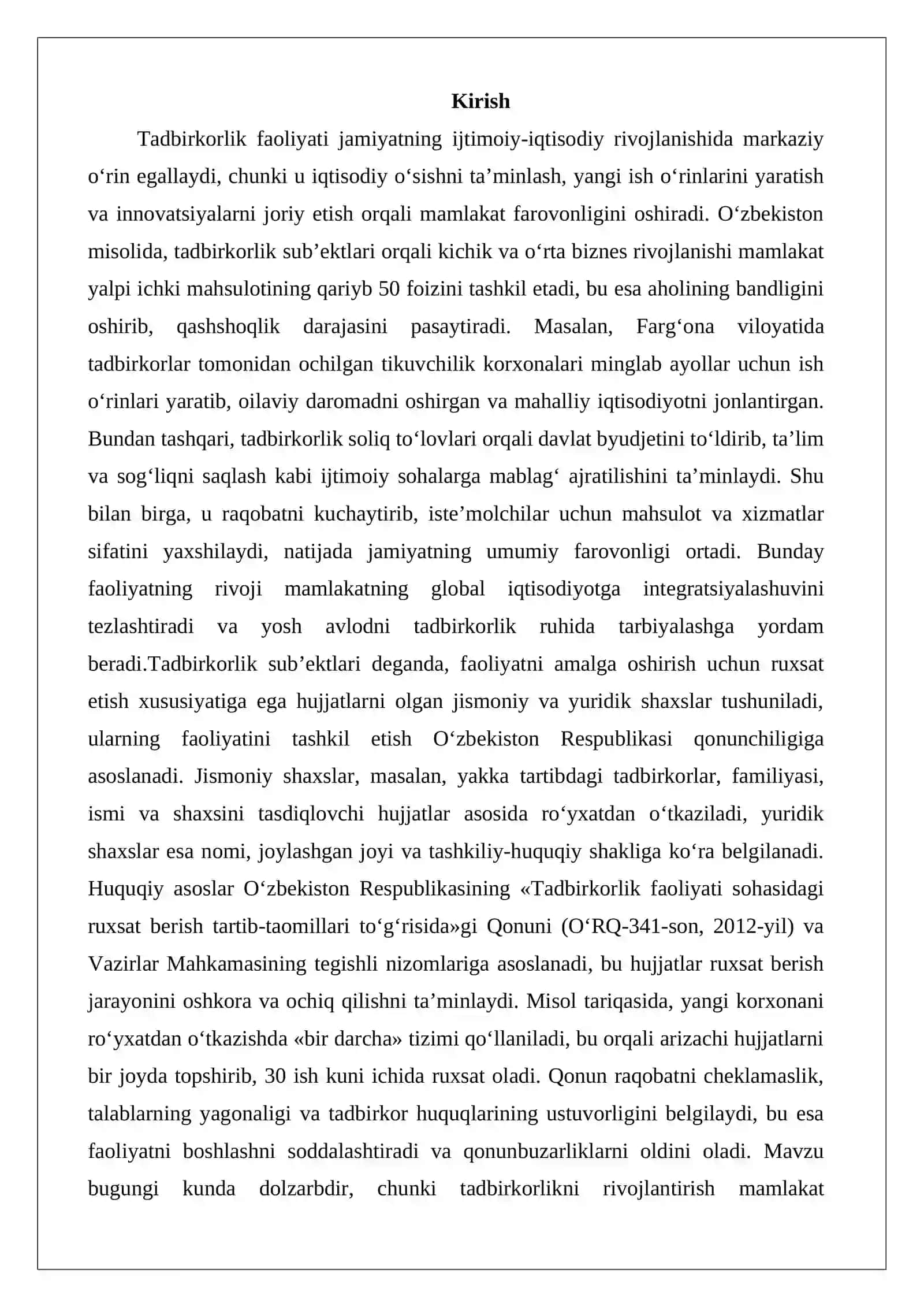 Tadbirkorlik subyektlari. Tadbirkorlikning tashkiliy-huquqiy asoslari 2
