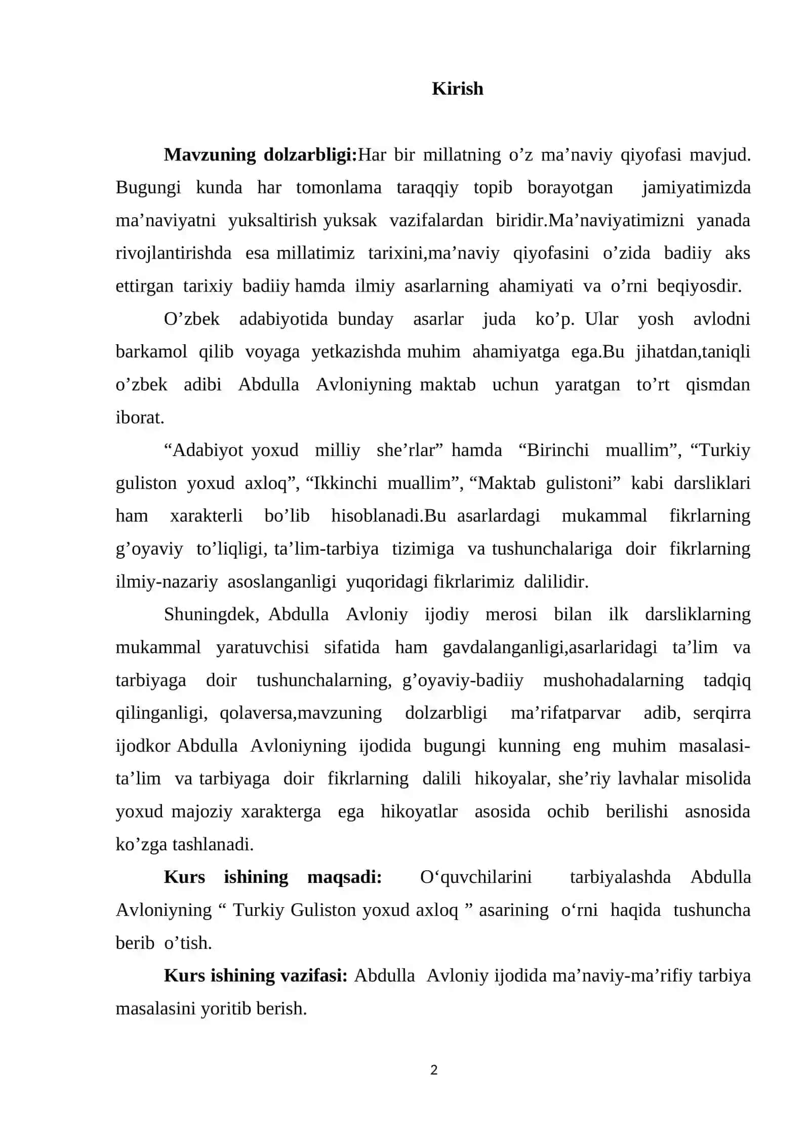 A.Avloniyning “Turkiy guliston yoxud axloq” asari ma'naviy axloqiy tarbiya 2