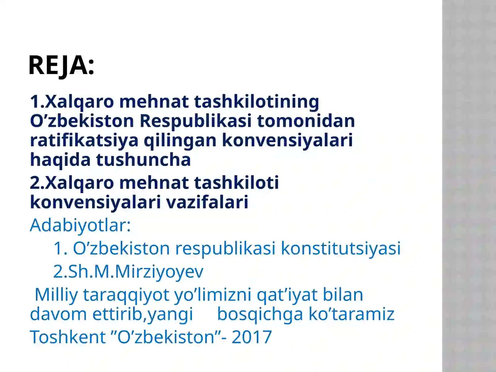 Xalqar ome han ta tashkilotining O’zbekiston Respublikasi tomonidan ratifikatsiya qilingan konvensiyalari 2