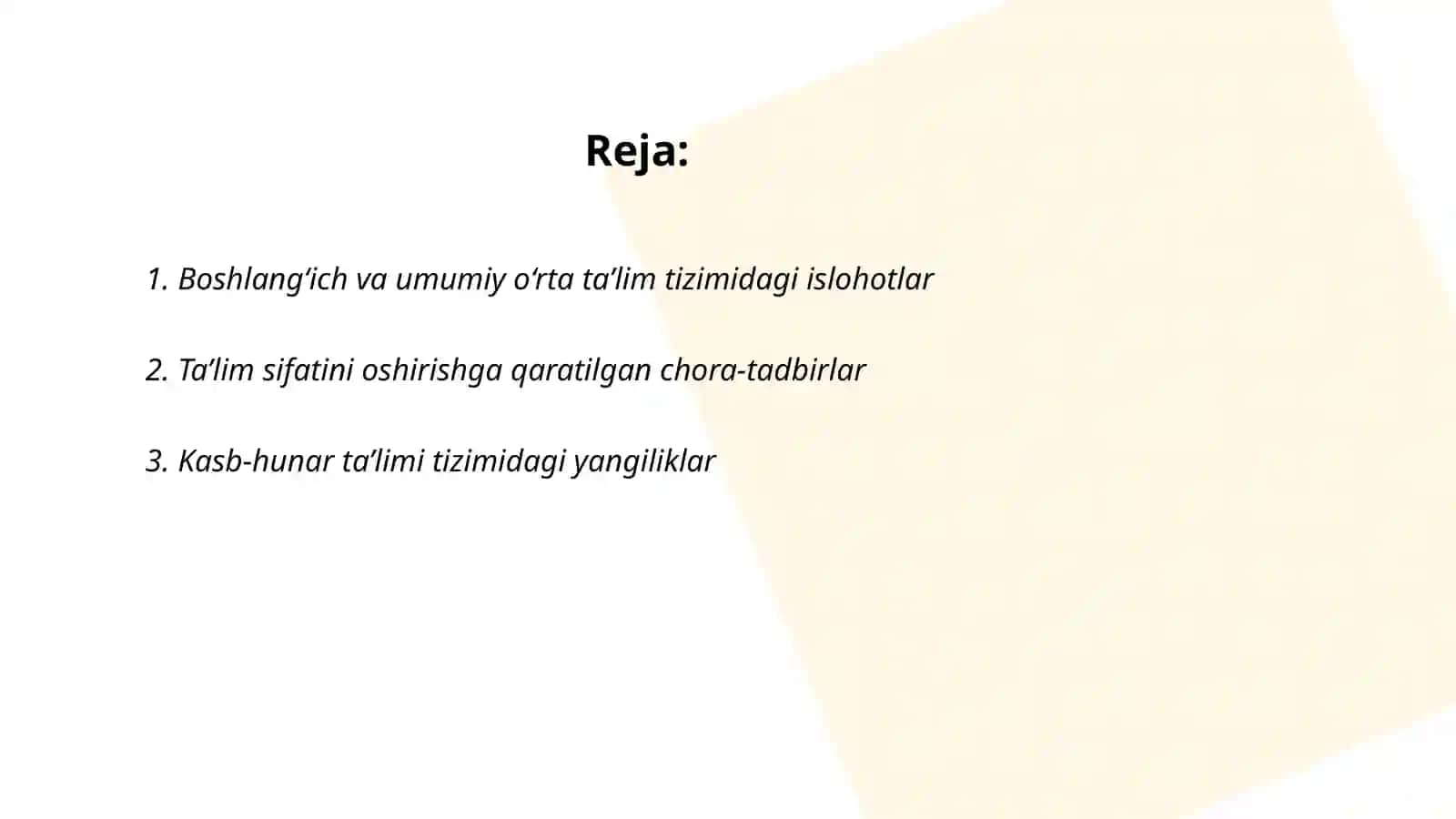 Boshlang‘ich va umumiy o‘rta ta’lim tizimidagi islohotlar 2