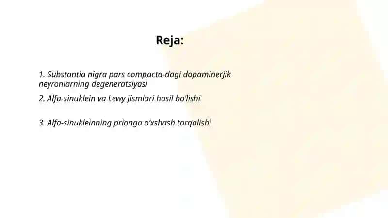 Parkinson kasalligi va uning patogenezi 2