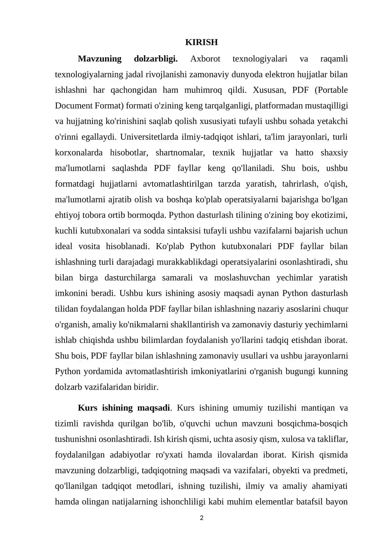 PYTHON DASTURLASH TILIDA PDF BILAN ISHLASH 2