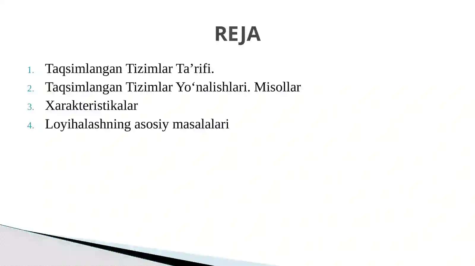 Taqsimlangan Tizimlar Telekommunikatsiya texnologiyalari 2