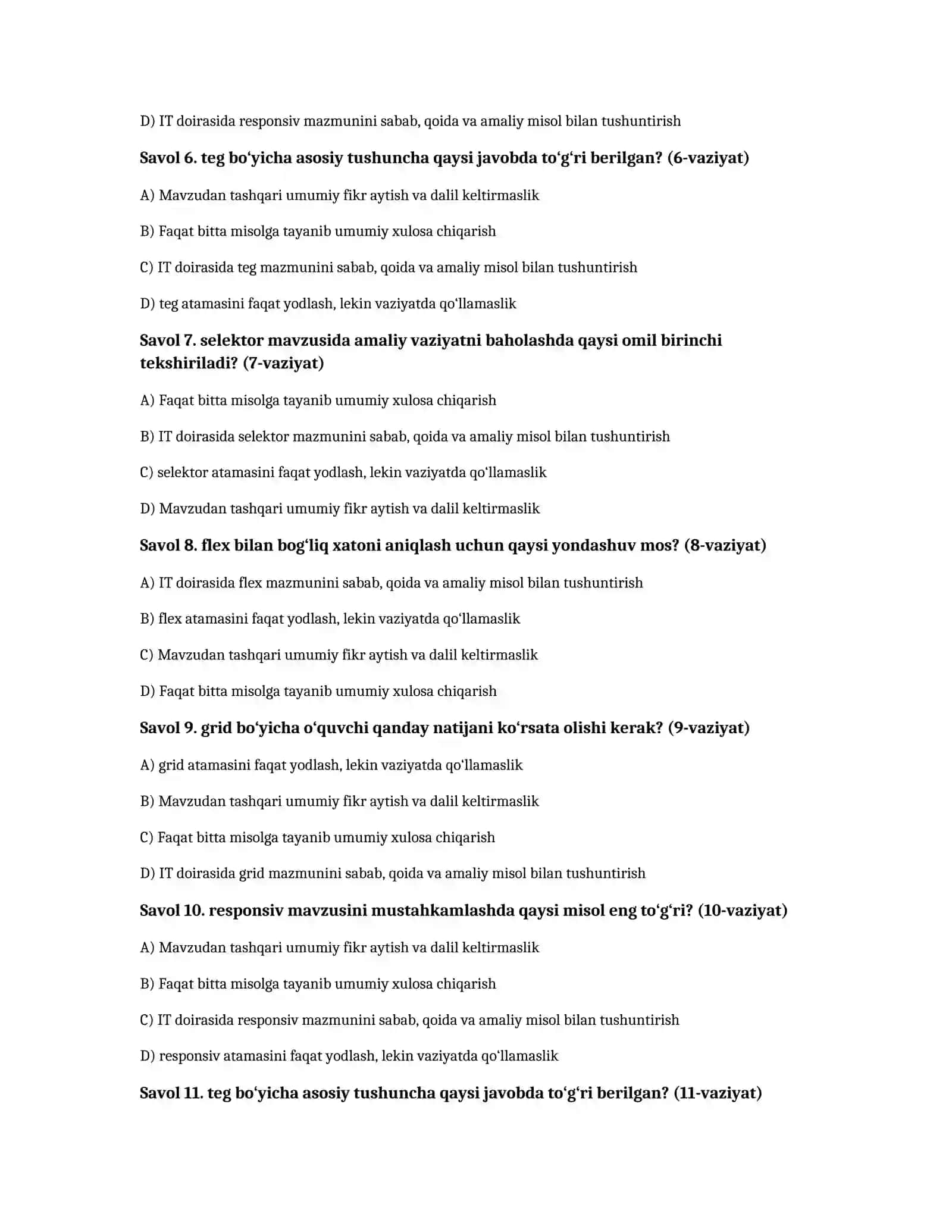 Web dizayn: HTML va CSS — 100 test javoblari bilan 2