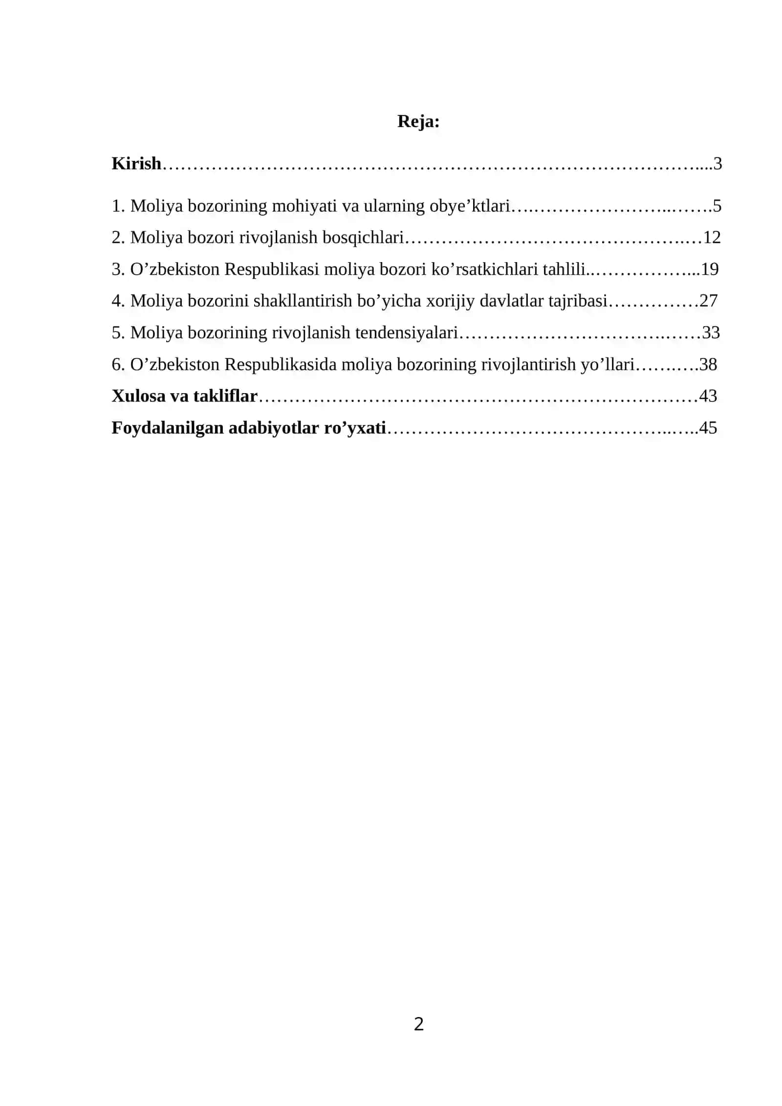 O’zbekistonda moliya bozorining rivojlanishi va shakllanishi 2
