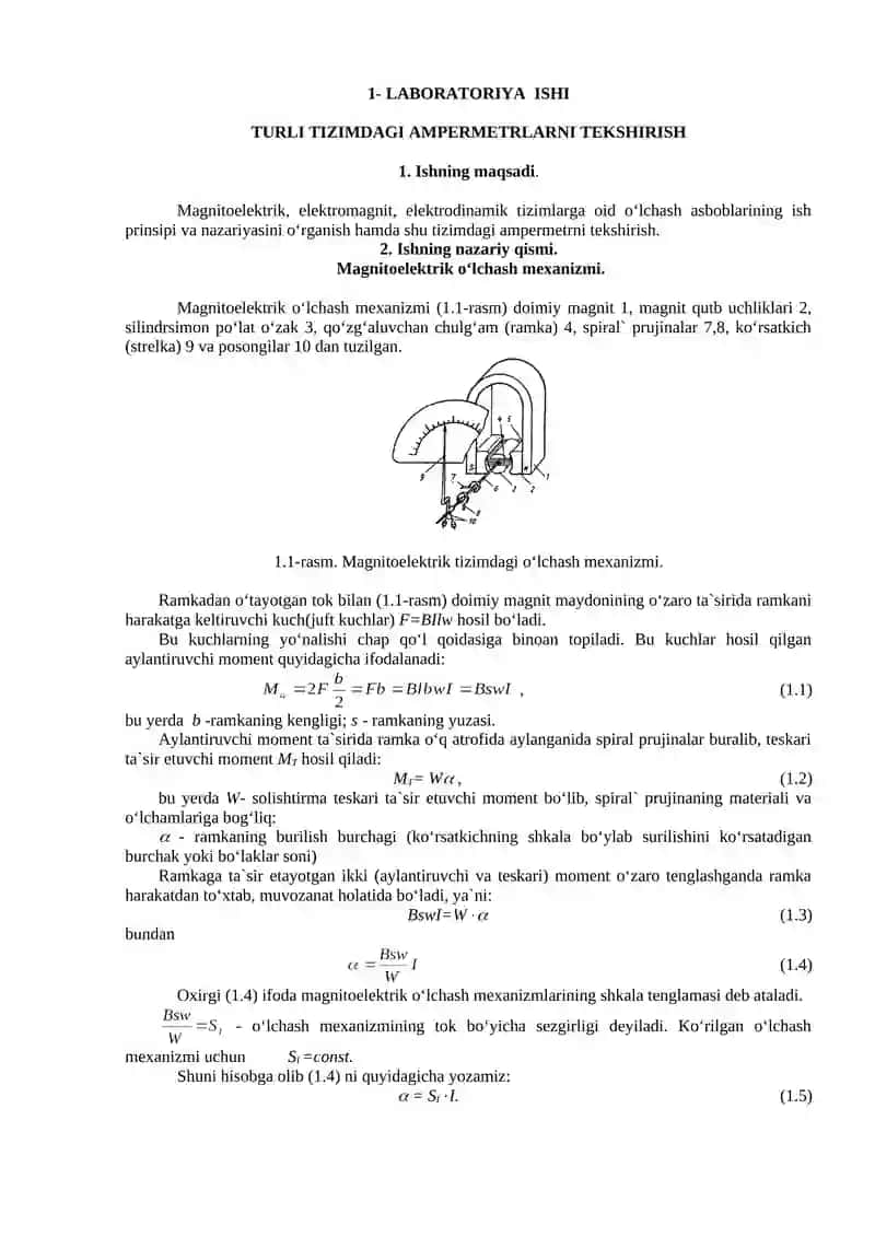 TURLI TIZIMDAGI AMPERMETRLARNI TEKSHIRISH 2