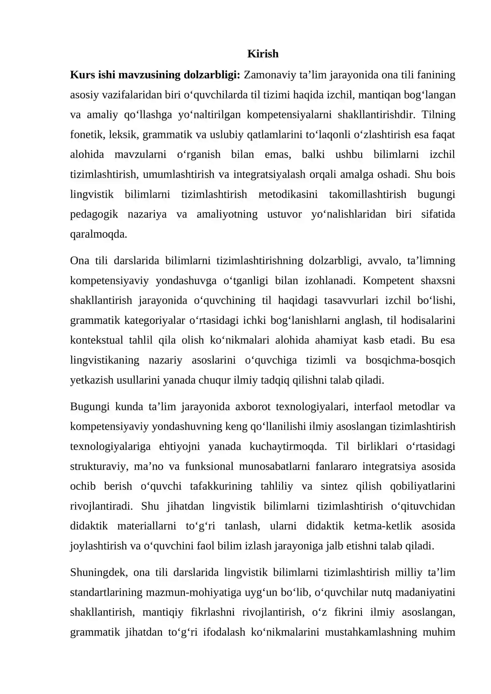 Til tizimi haqida izchil, mantiqan bog‘langan va amaliy qo‘llashga yo‘naltirilgan kompetensiyalarni shakllantirish 2