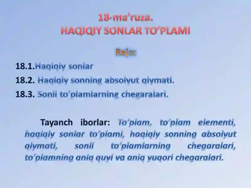 Oliy matematika: Haqiqiy sonlar to‘plami (Oliy matematika slayd taqdimot) 2