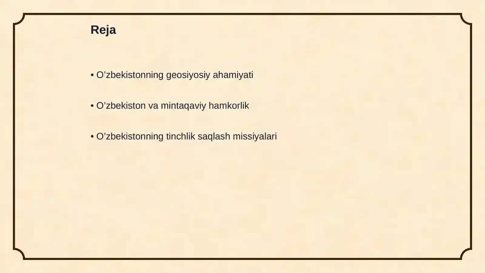 O’zbekistonning Markaziy Osiyoda tinchlik va barqarorlikni ta’minlashdagi o’rni 2