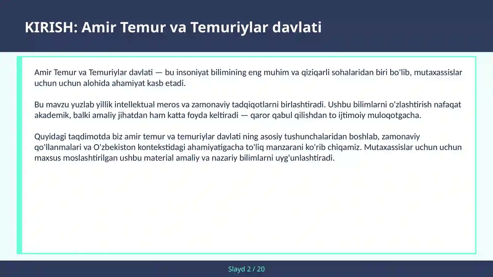 AMIR TEMUR VA TEMURIYLAR DAVLATI 2