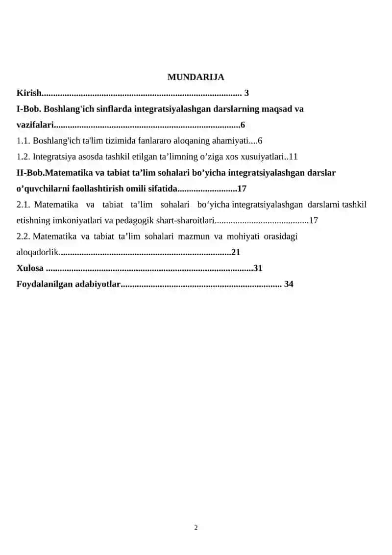 MATEMATIKA VA TABIAT TA'LIM SOHALARINI INTEGRATSIYALASHNING PEDAGOGIK SHART-SHAROITLARI.KURS ISHI 2